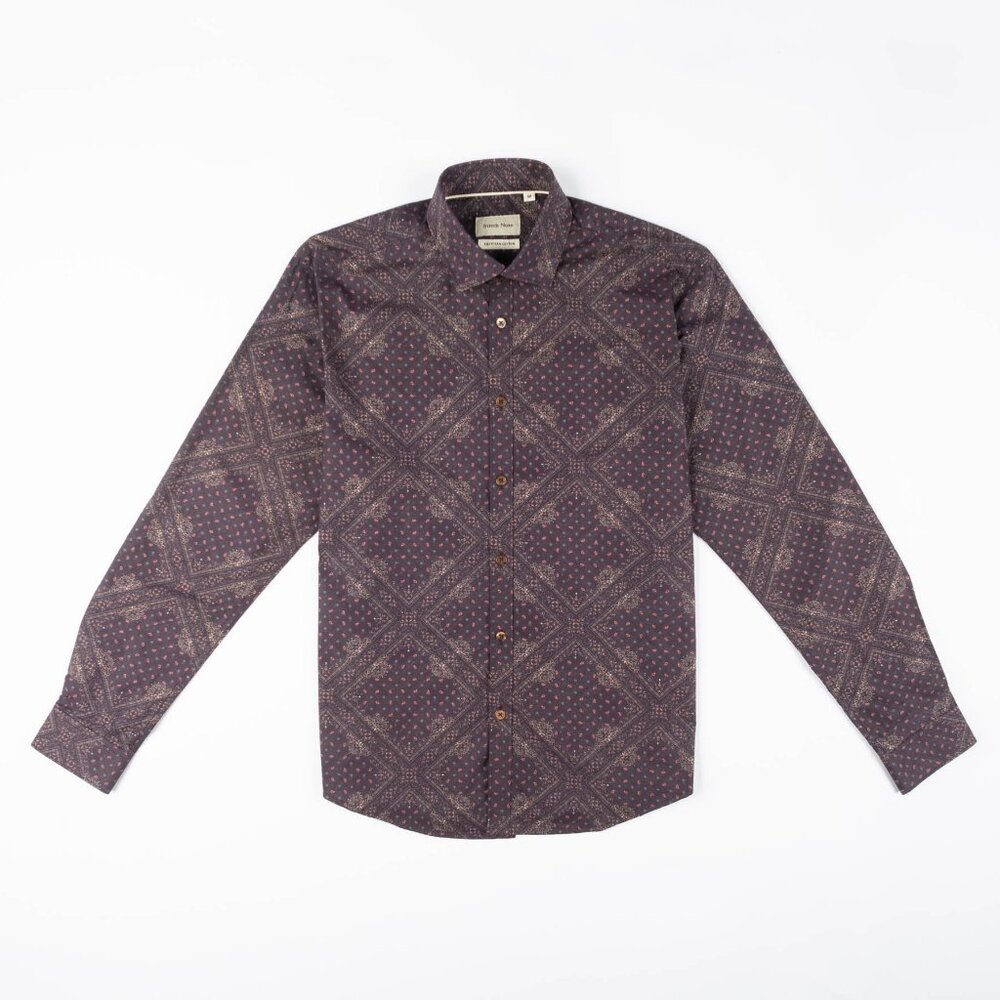 Stitch Note Long Sleeve Printed Shirt - Burgundy